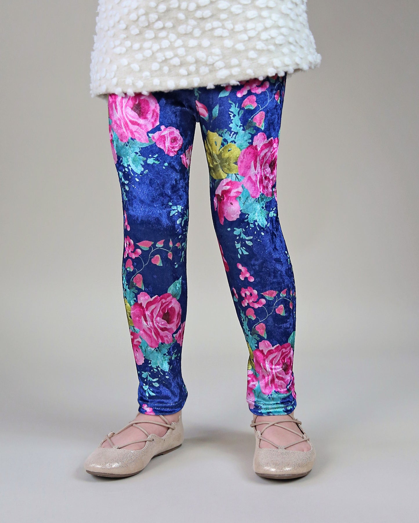 Velvet Leggings in Blue Floral