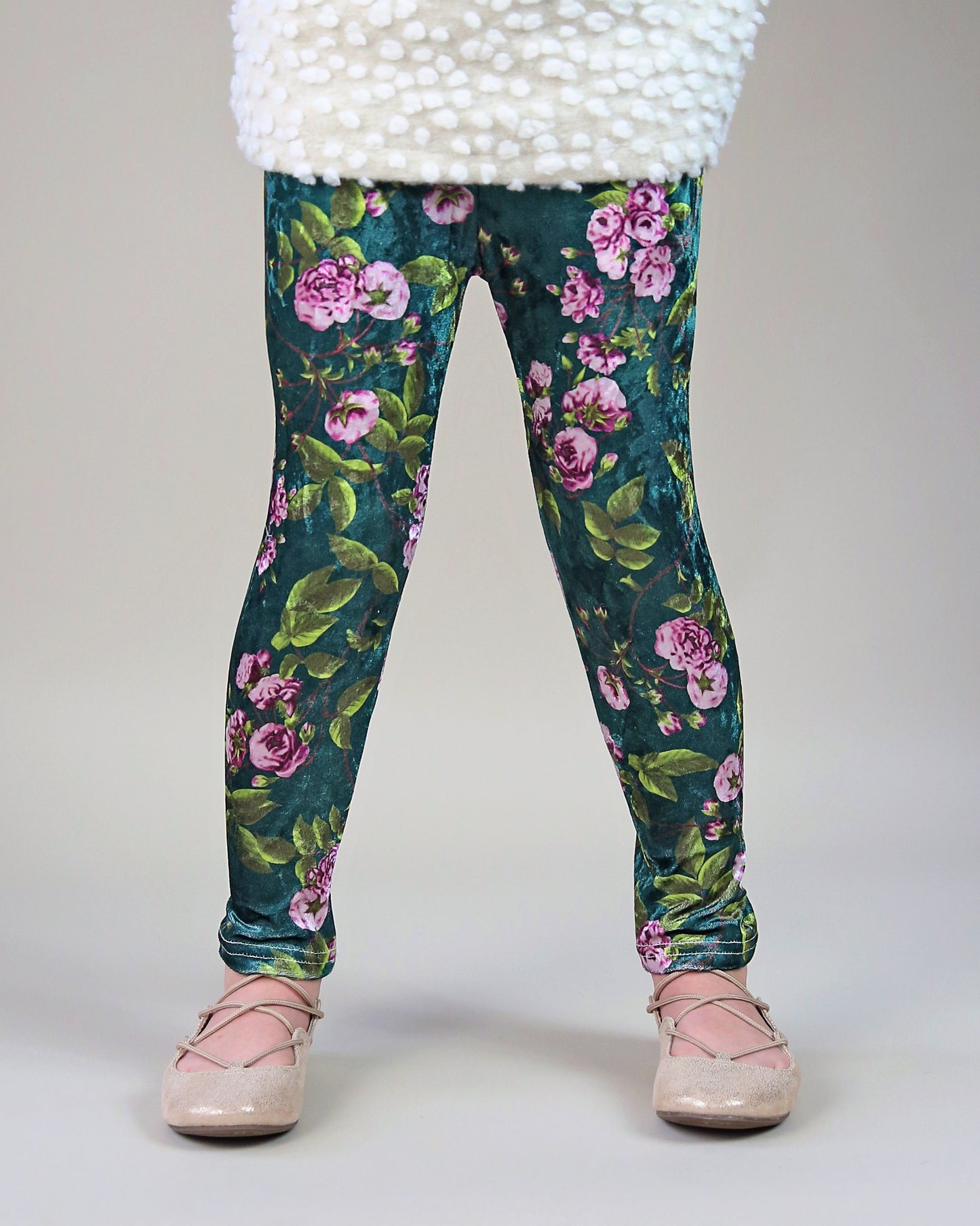 Velvet Leggings in Green Floral