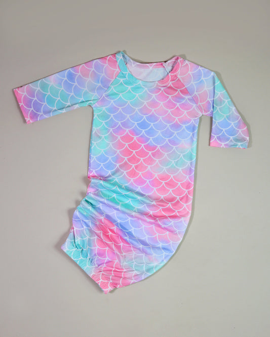 Mermaid Gown for Baby- Baby Gown, Open bottom gown, sleepsuit, hospital outfit, sleep sack, easy changing baby gown, baby gift, newborn gown