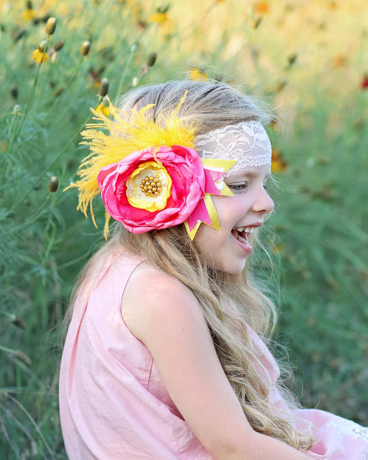 Yellow and Hot Pink Flower Headband- Flower Headband, Flower Crown, Flower Headpiece, Flower Girl, Boho Flower Crown, flower crown headband