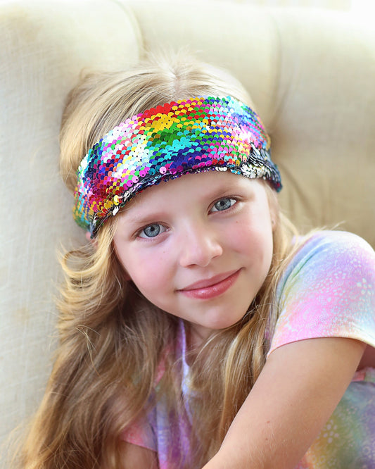 Rainbow Flip Sequin Headband- Sequin headband, birthday headband, birthday gift, birthday outfit, birthday outfit, statement headband,luxury