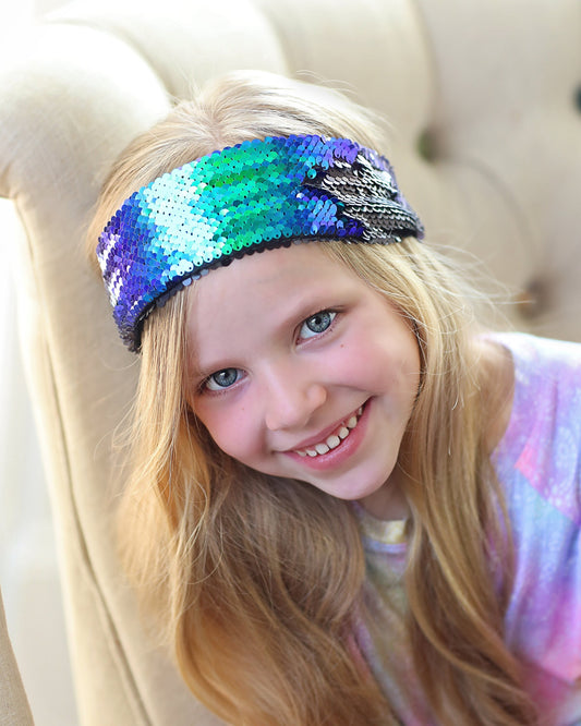 Green Flip Sequin Headband- Sequin headband, birthday headband, birthday gift, birthday outfit, birthday outfit, statement headband, luxury