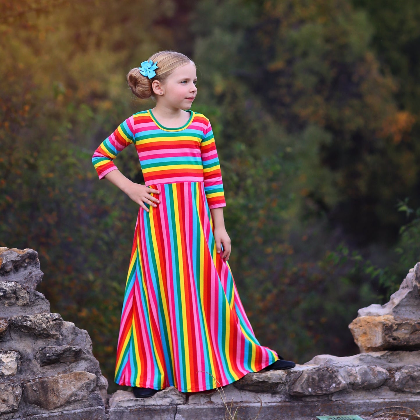 Girls Rainbow Maxi Dress- Maxi Dress, Gift for her, school dress, church dress, birthday gift, girl dress, casual dress, mom and me outfit