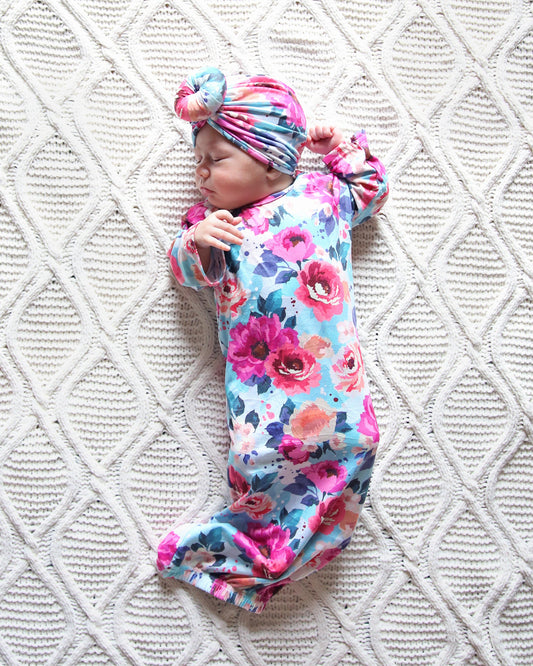 Floral Gown for Baby- Baby Gown, Open bottom gown, sleepsuit, hospital outfit, sleep sack, easy changing baby gown, baby gift, newborn gown