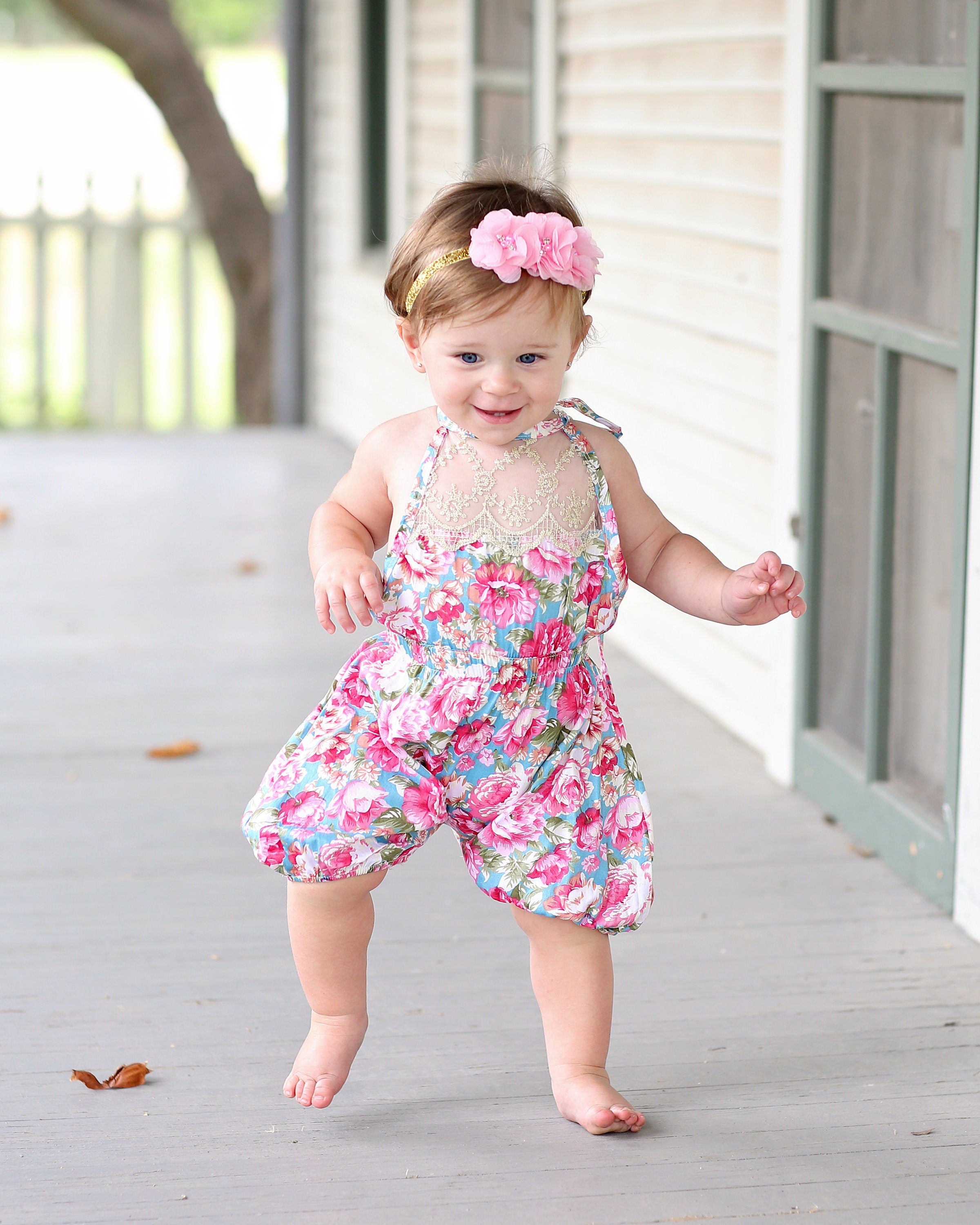 Teal Floral Baby Toddler Romper- Baby Gift, Toddler Romper, Baby Gift, Toddler Gift, Toddler Outfit, Baby Outfit, Girl Birthday Gift, Baby