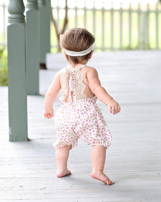 White Floral Baby Toddler Romper- Baby Gift, Toddler Romper, Baby Gift, Toddler Gift, Toddler Outfit, Baby Outfit, Girl Birthday Gift, Baby