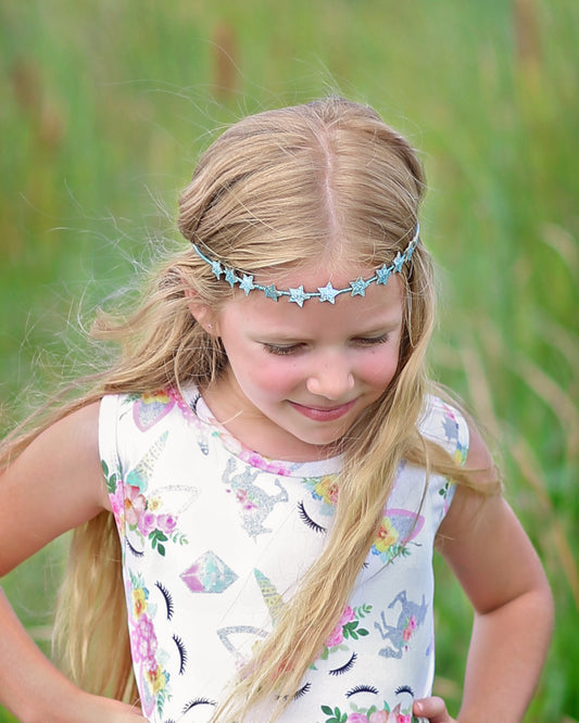 Aqua Glitter Stars Headband- Glitter Headband, Navy Headband, Birthday Headband, Party Headband, Girl Birthday Gift, Gift for her, Aqua