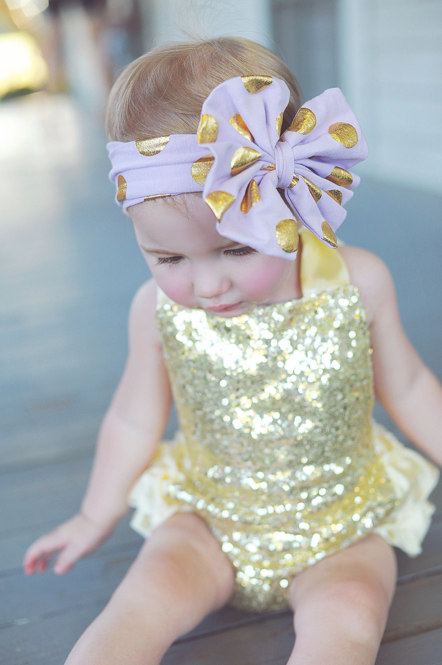 Lavender and Gold Polka Dot Oversized Headband- bow headband, purple headband, headband, purple outfit, lavender bow, gift for her