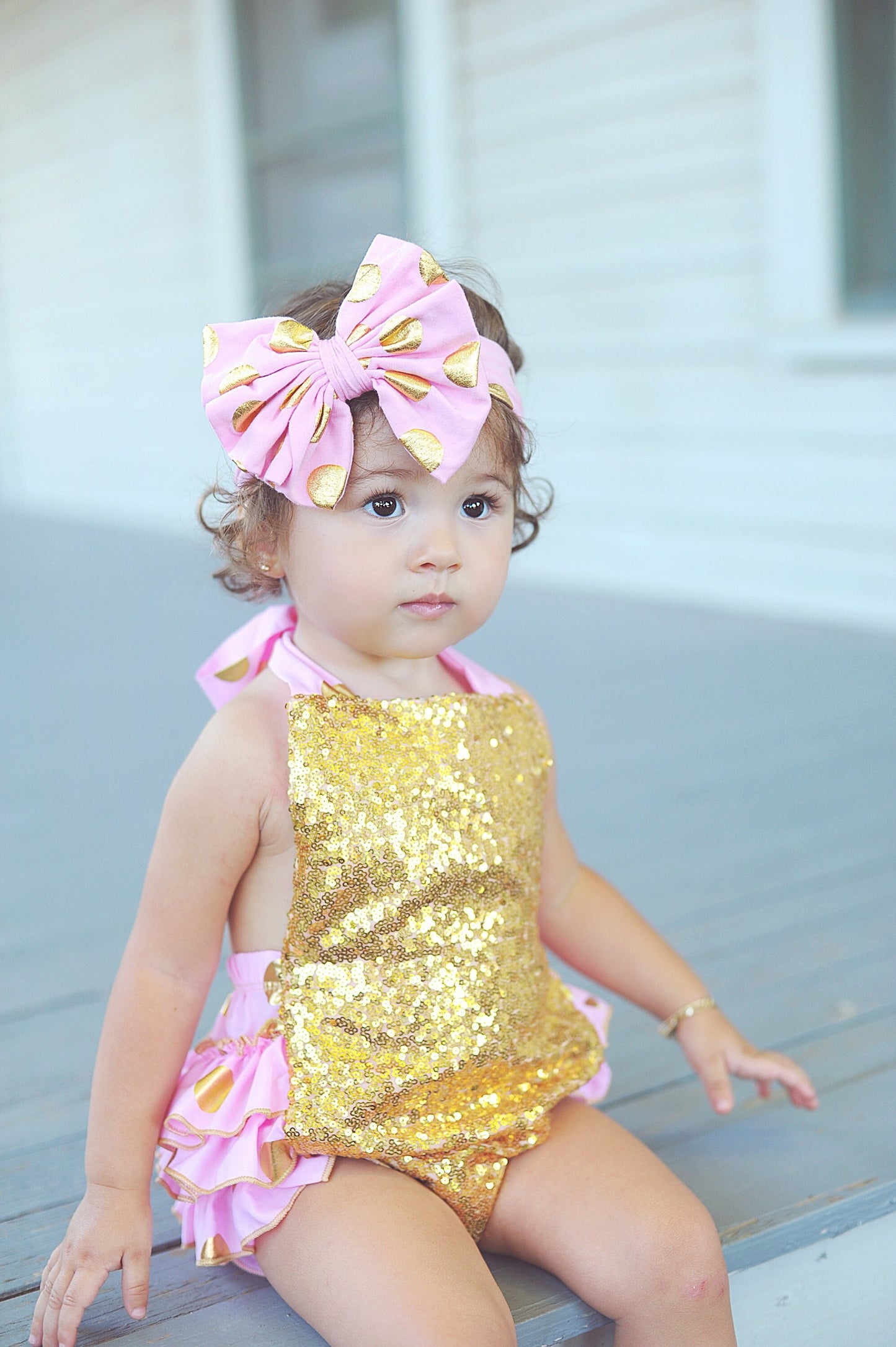 Pink and Gold Polka Dot Oversized Headband- bow headband, pink headband, headband, pink outfit, pink bow, gift for her, pink gift for her